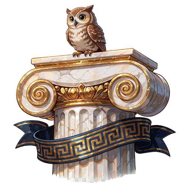 Hvid marmors&oslash;jle med guldkant og en lille ugle p&aring; toppen - emblem for rangen Ancient i casinoets VIP-stige
