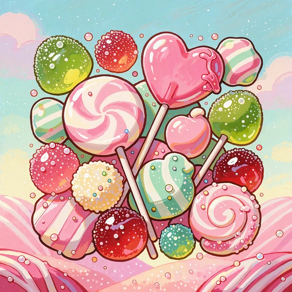 Slikunivers med lyser&oslash;d hjerteslikkepind og gummifrugter - spillebillede til slotten Sweet Bonanza hos Mino Casino